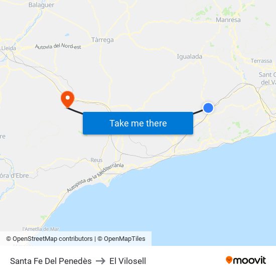 Santa Fe Del Penedès to El Vilosell map