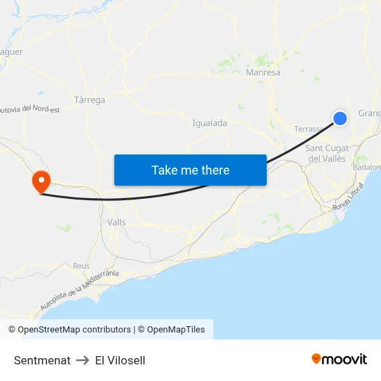 Sentmenat to El Vilosell map