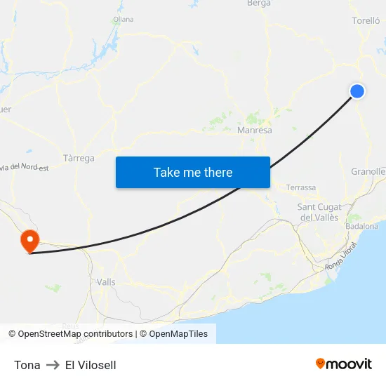 Tona to El Vilosell map