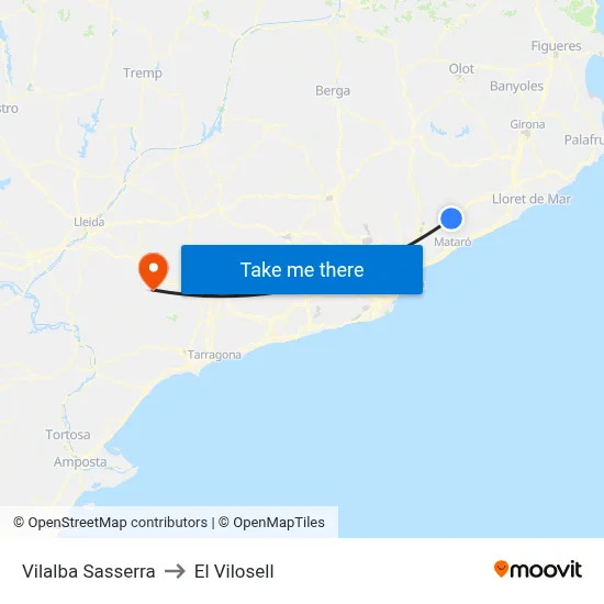 Vilalba Sasserra to El Vilosell map