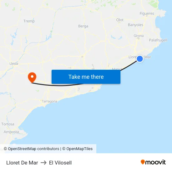 Lloret De Mar to El Vilosell map