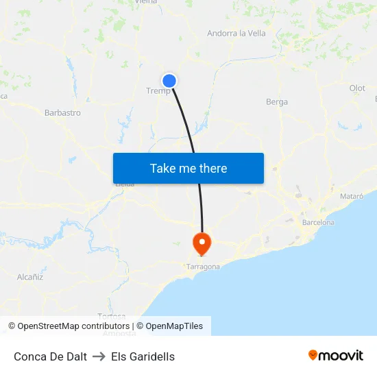 Conca De Dalt to Els Garidells map