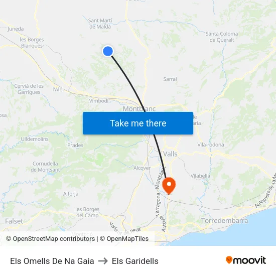 Els Omells De Na Gaia to Els Garidells map
