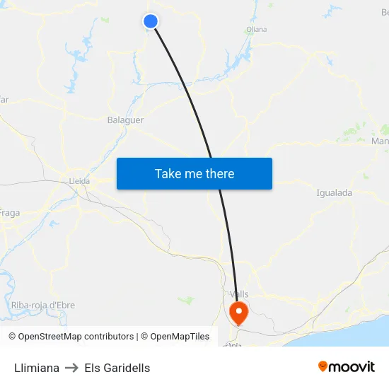 Llimiana to Els Garidells map