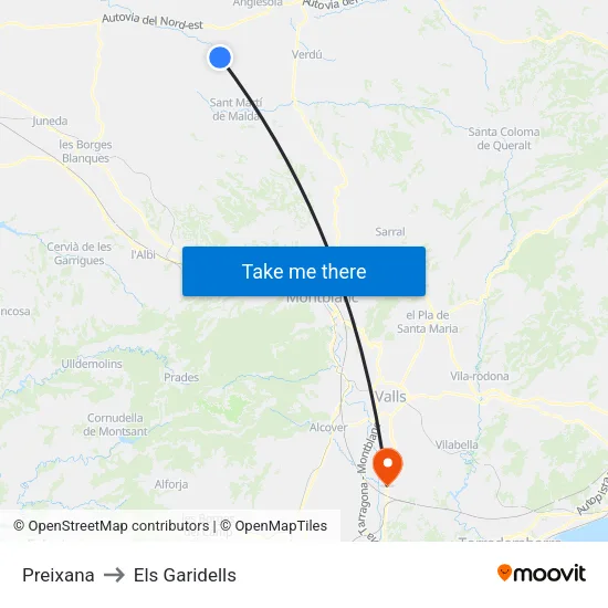 Preixana to Els Garidells map