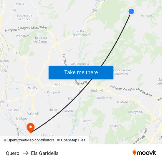 Querol to Els Garidells map