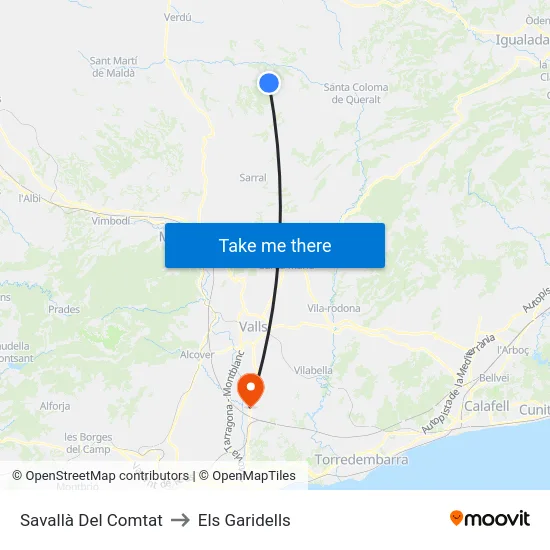 Savallà Del Comtat to Els Garidells map