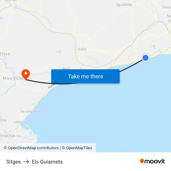 Sitges to Els Guiamets map