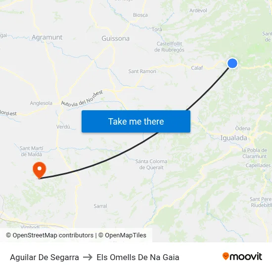Aguilar De Segarra to Els Omells De Na Gaia map