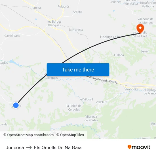 Juncosa to Els Omells De Na Gaia map