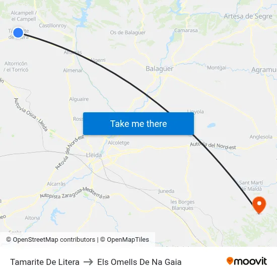 Tamarite De Litera to Els Omells De Na Gaia map
