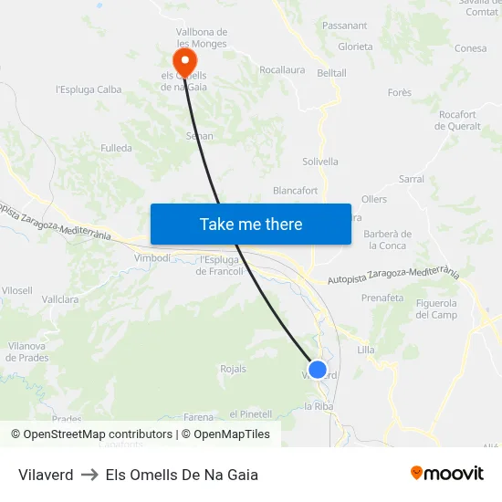 Vilaverd to Els Omells De Na Gaia map