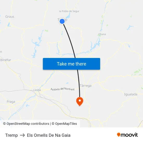 Tremp to Els Omells De Na Gaia map