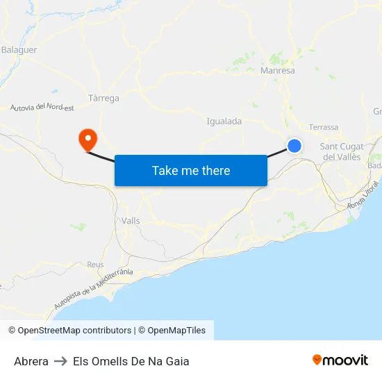 Abrera to Els Omells De Na Gaia map