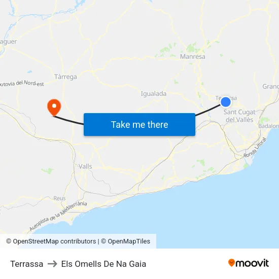 Terrassa to Els Omells De Na Gaia map