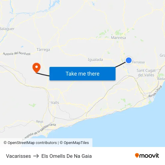 Vacarisses to Els Omells De Na Gaia map