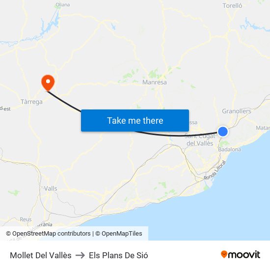 Mollet Del Vallès to Els Plans De Sió map