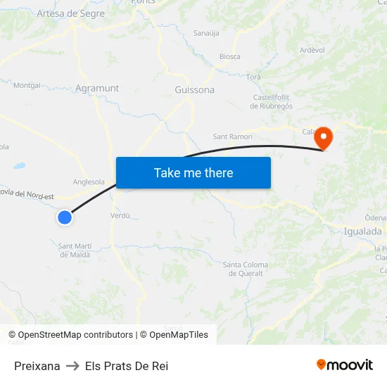 Preixana to Els Prats De Rei map