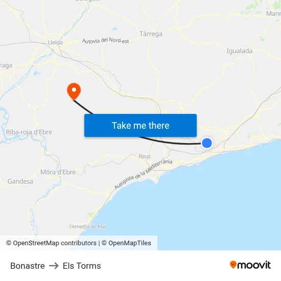 Bonastre to Els Torms map