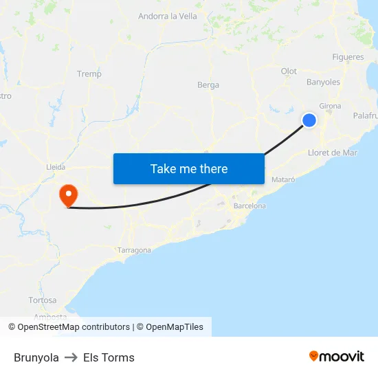 Brunyola to Els Torms map