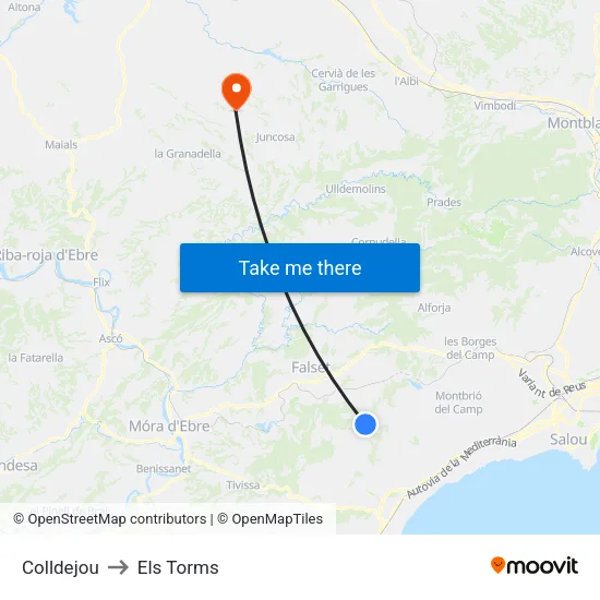 Colldejou to Els Torms map