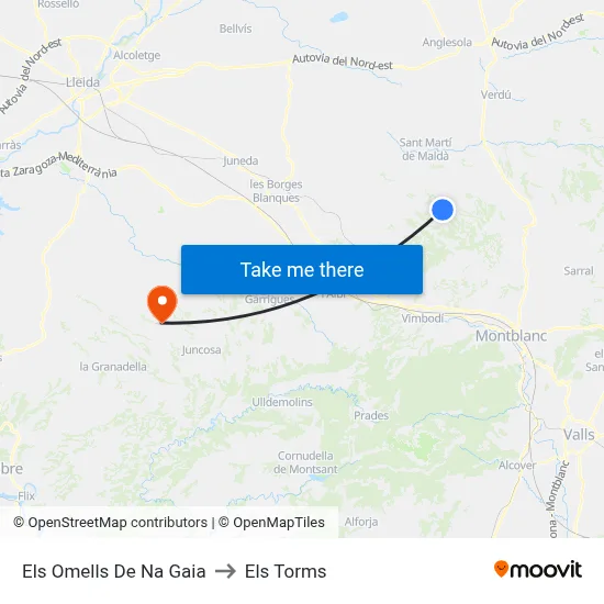 Els Omells De Na Gaia to Els Torms map