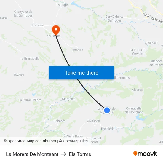 La Morera De Montsant to Els Torms map