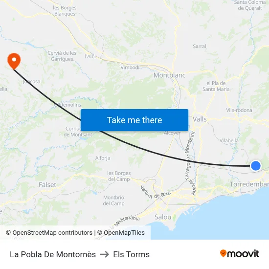 La Pobla De Montornès to Els Torms map