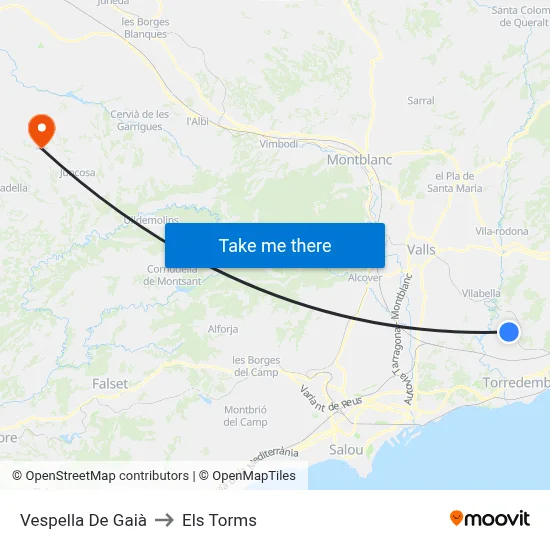 Vespella De Gaià to Els Torms map