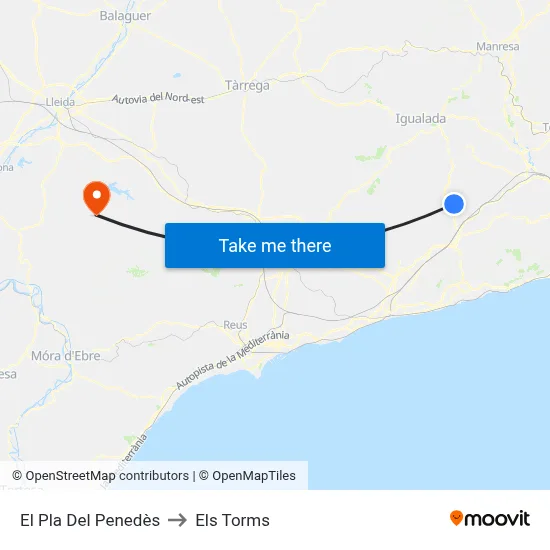 El Pla Del Penedès to Els Torms map