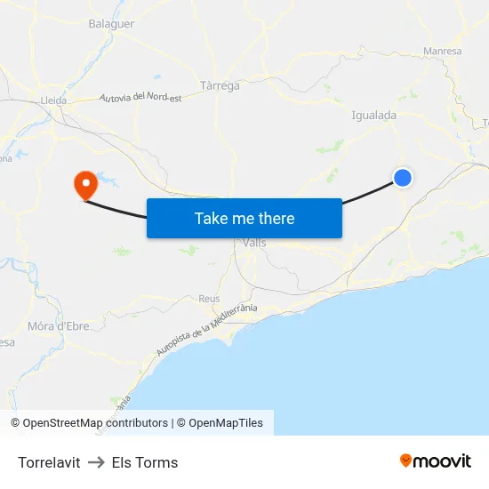 Torrelavit to Els Torms map