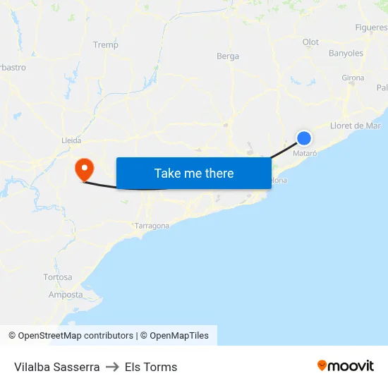 Vilalba Sasserra to Els Torms map