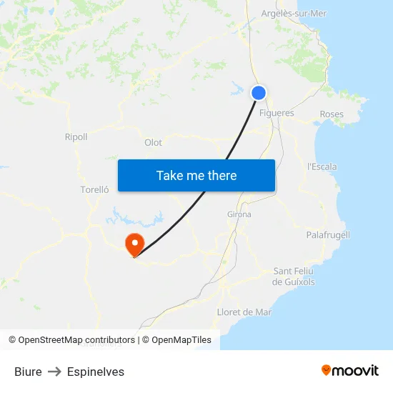 Biure to Espinelves map