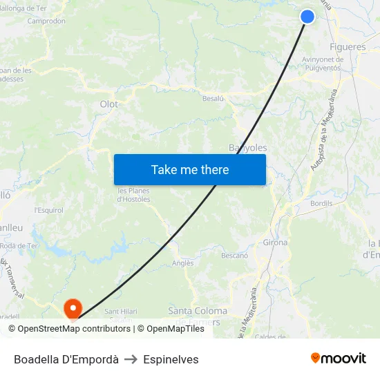 Boadella D'Empordà to Espinelves map
