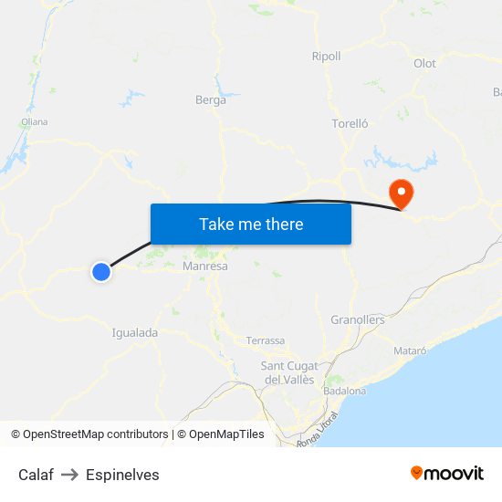 Calaf to Espinelves map