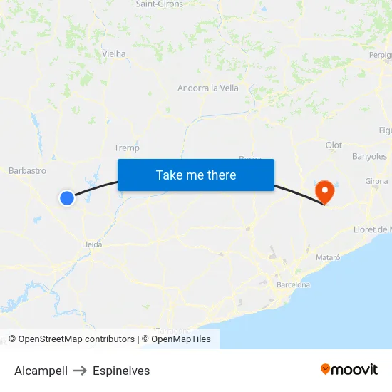 Alcampell to Espinelves map
