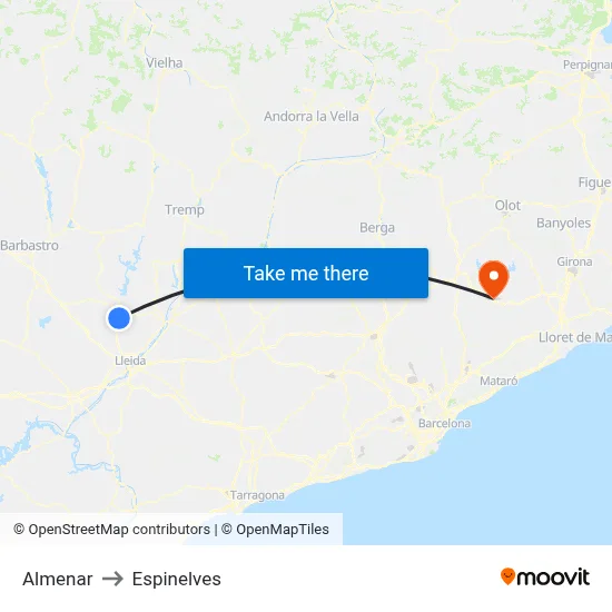 Almenar to Espinelves map
