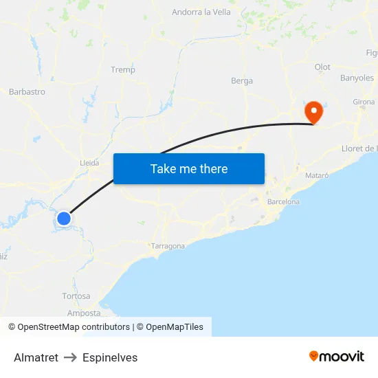 Almatret to Espinelves map