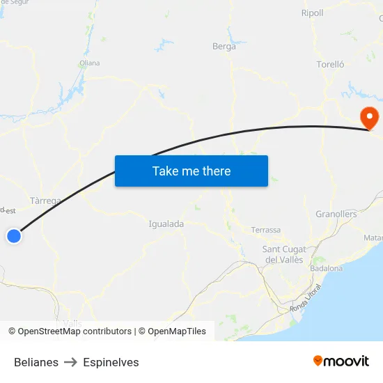 Belianes to Espinelves map