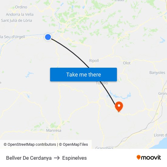 Bellver De Cerdanya to Espinelves map