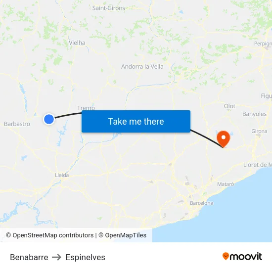 Benabarre to Espinelves map