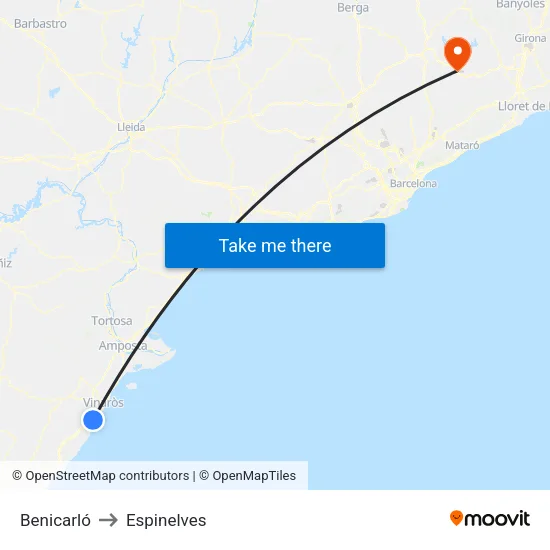 Benicarló to Espinelves map