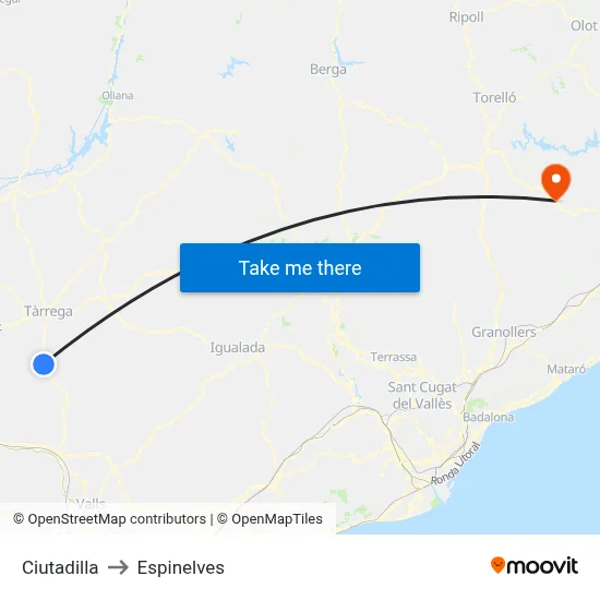 Ciutadilla to Espinelves map