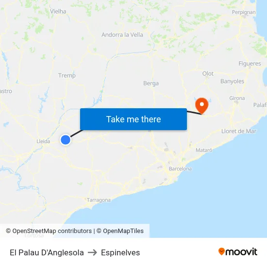 El Palau D'Anglesola to Espinelves map
