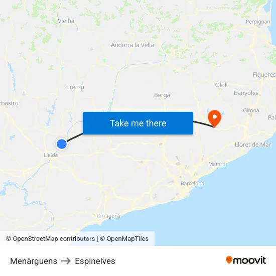 Menàrguens to Espinelves map