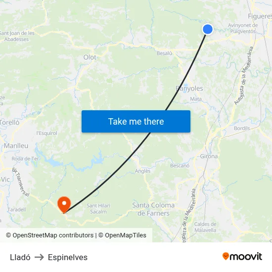 Lladó to Espinelves map