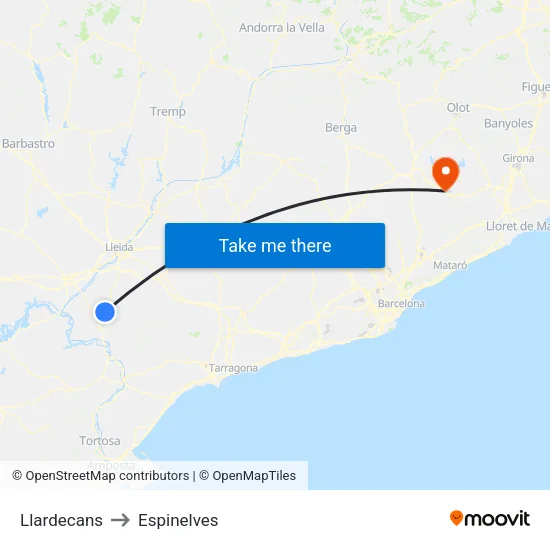 Llardecans to Espinelves map