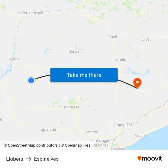 Llobera to Espinelves map