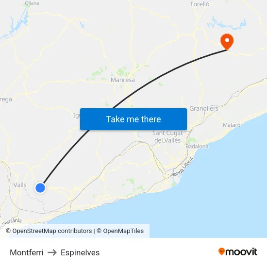 Montferri to Espinelves map