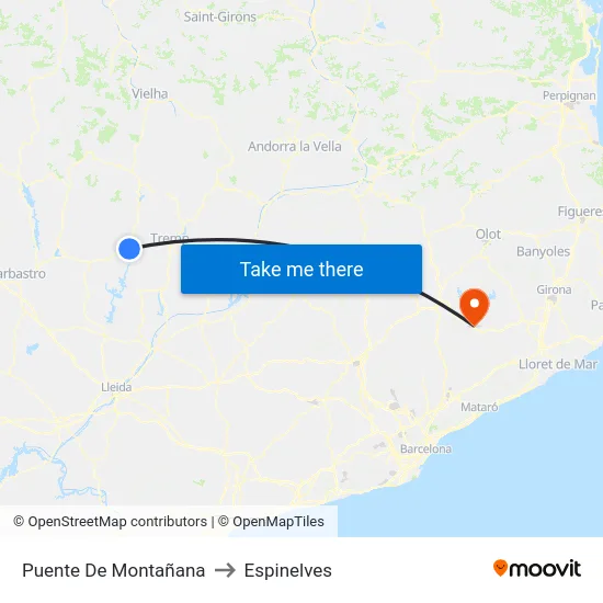 Puente De Montañana to Espinelves map